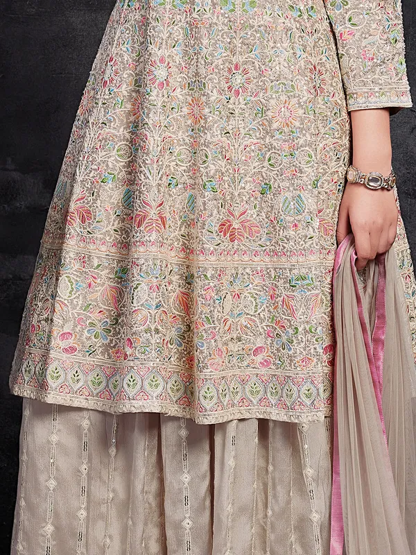Wedding style beige organza palazzo suit