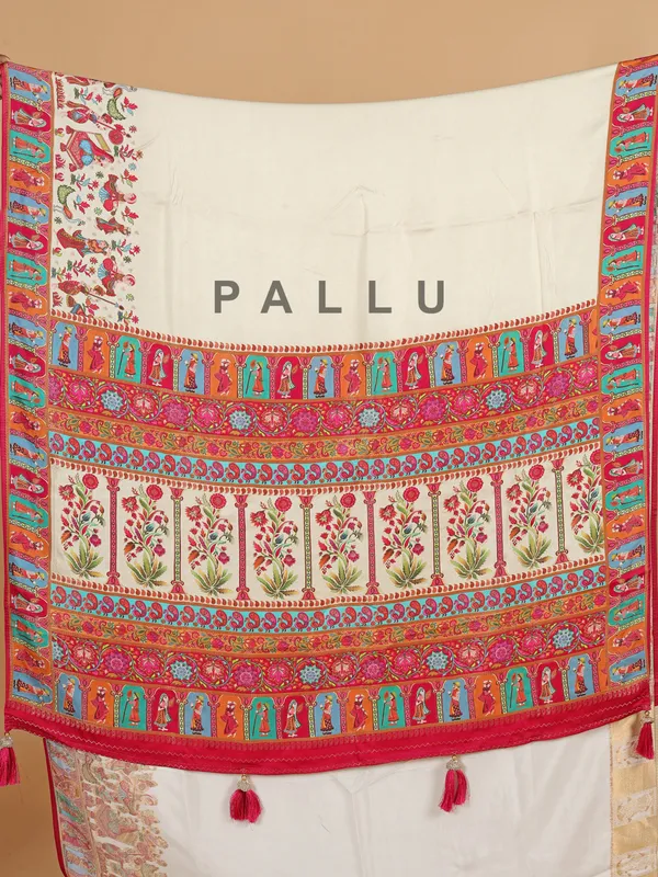 Wedding style beige silk saree