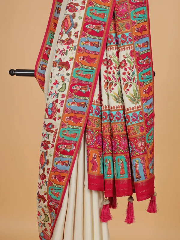 Wedding style beige silk saree