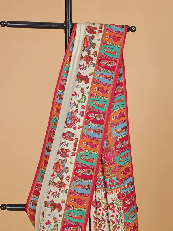 Wedding style beige silk saree