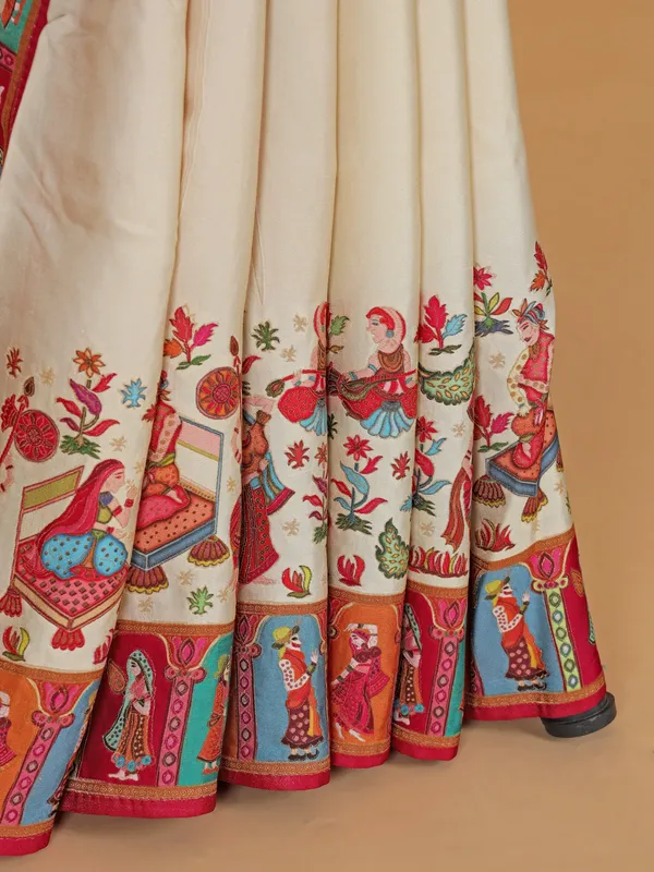 Wedding style beige silk saree