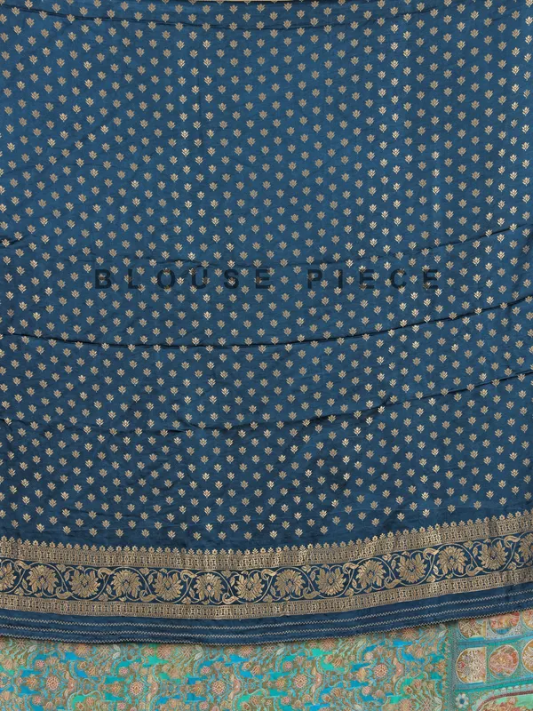 Wedding style blue silk printed saree