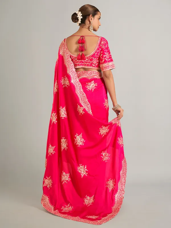 Wedding style magenta silk saree for