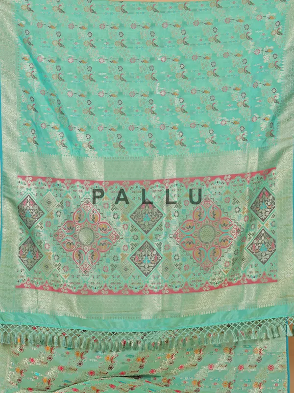 Wedding style mint green banarasi silk saree