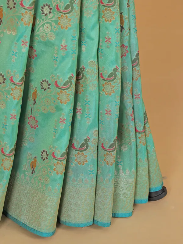 Wedding style mint green banarasi silk saree