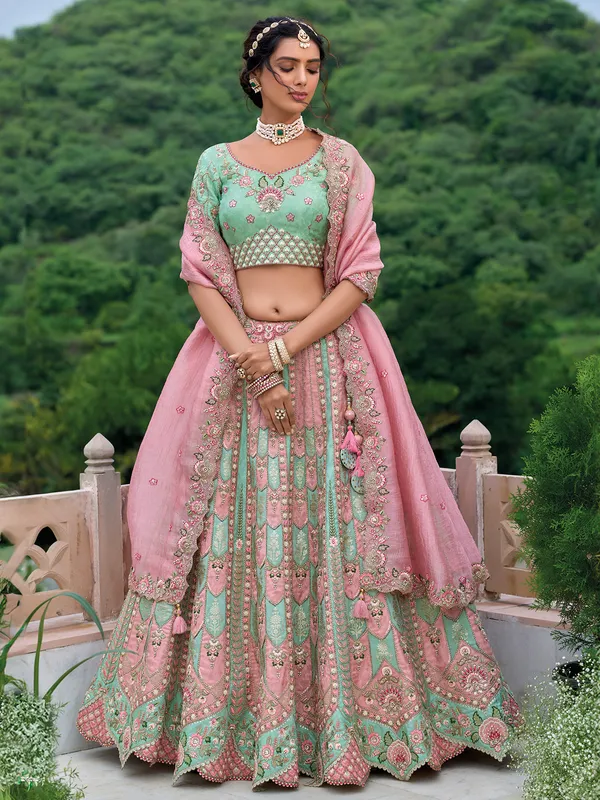 Wedding style onion pink silk lehenga choli
