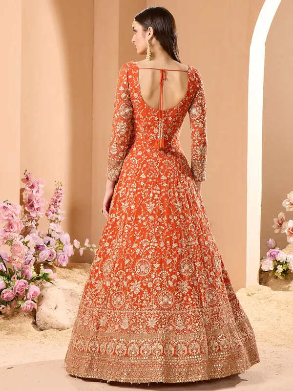 Wedding style orange georgette anarkali suit
