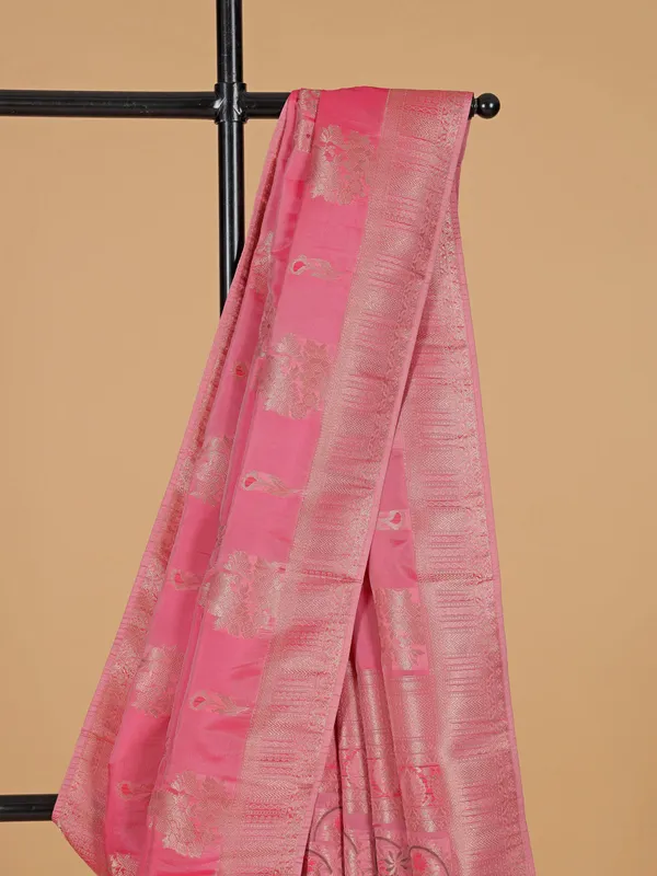 Wedding style pink banarasi silk zari weaving saree