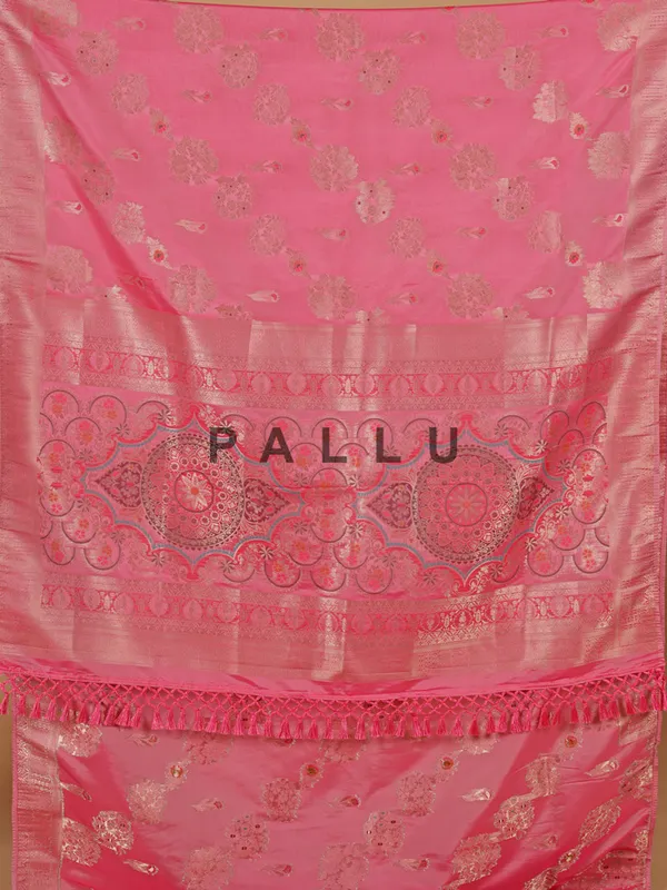 Wedding style pink banarasi silk zari weaving saree
