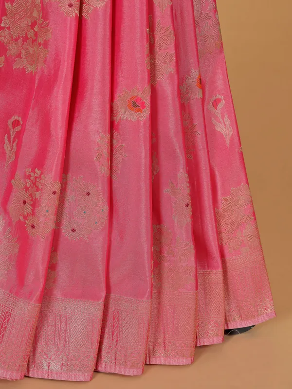 Wedding style pink banarasi silk zari weaving saree