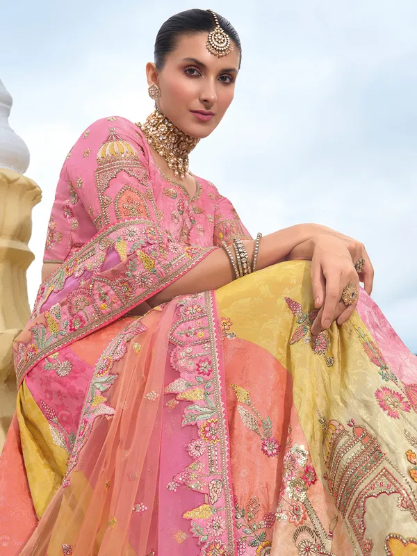 Wedding style pink silk unstitched lehenga choli