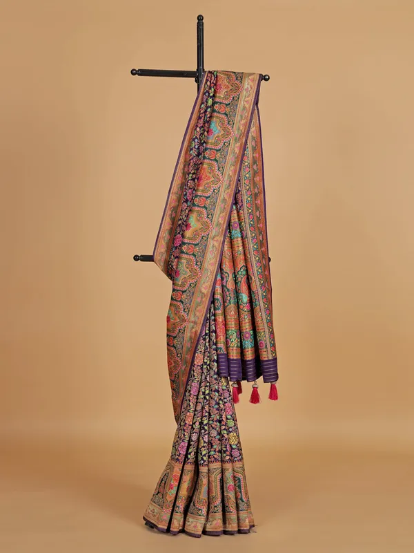 Wedding style purple printed silk saree