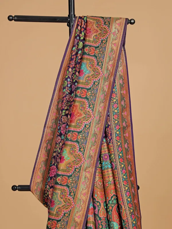 Wedding style purple printed silk saree