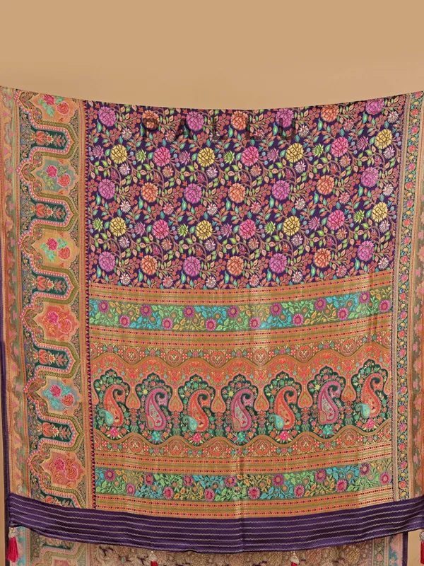 Wedding style purple printed silk saree