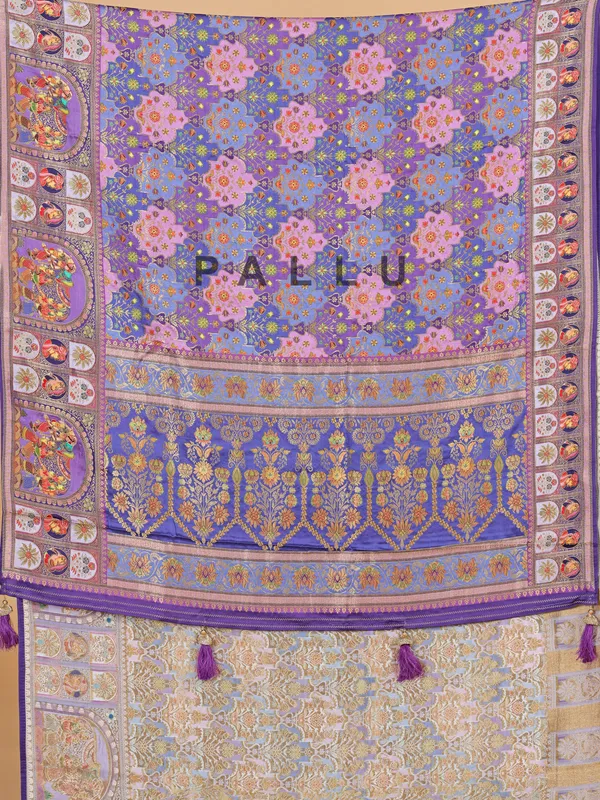 Wedding style purple silk zari weaving saree