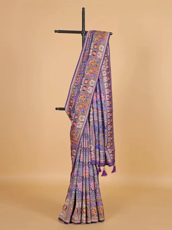 Wedding style purple silk zari weaving saree