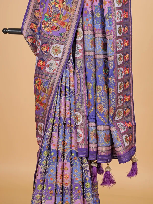 Wedding style purple silk zari weaving saree