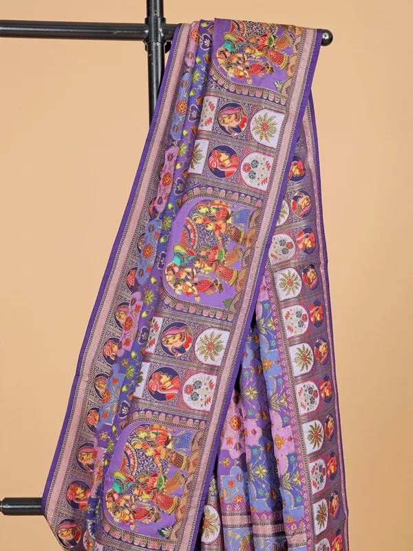 Wedding style purple silk zari weaving saree