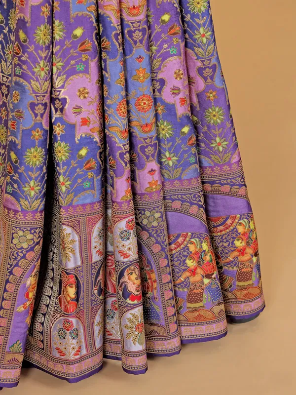 Wedding style purple silk zari weaving saree