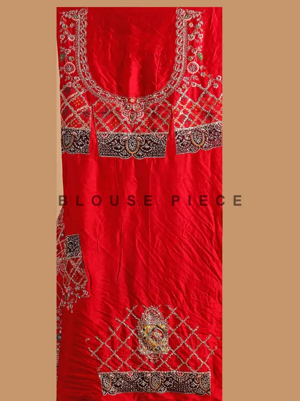 Wedding style red silk unstitched lehenga choli