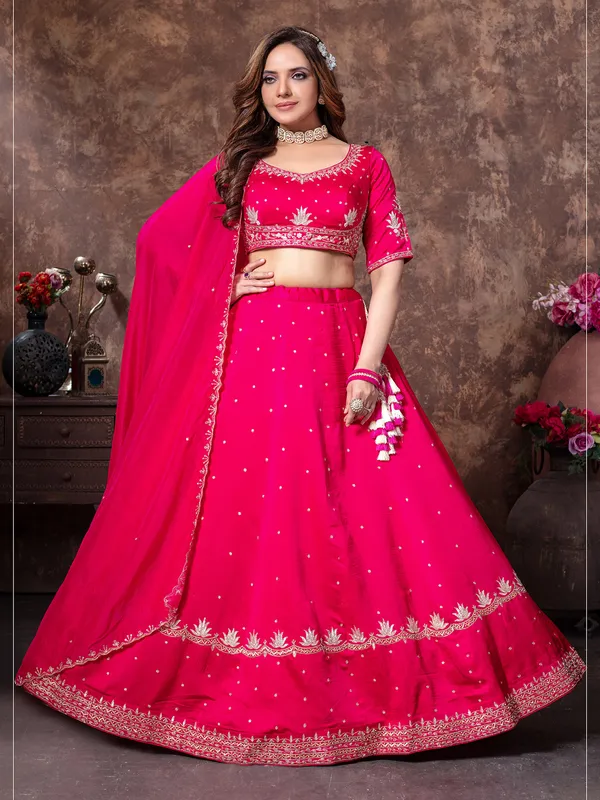 Wedding style silk rani pink lehenga choli