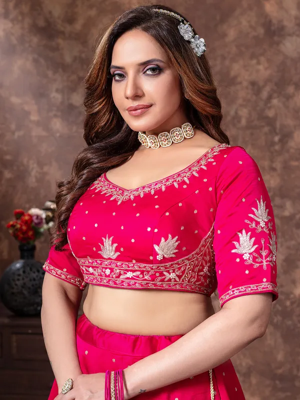 Wedding style silk rani pink lehenga choli