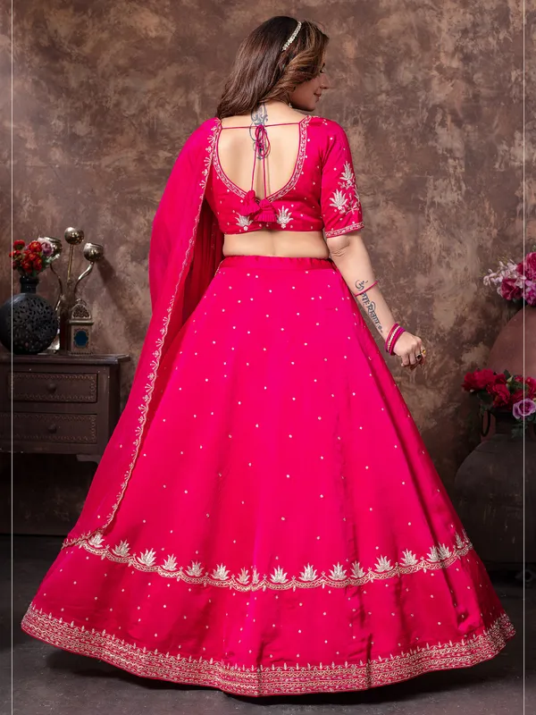 Wedding style silk rani pink lehenga choli