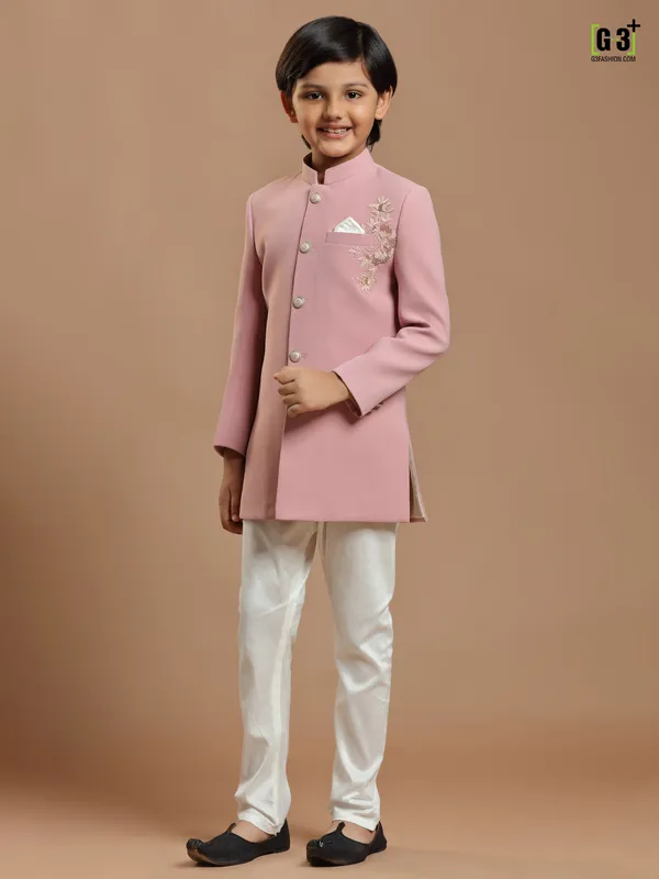 Wedding wear baby pink color terry rayon indowestern