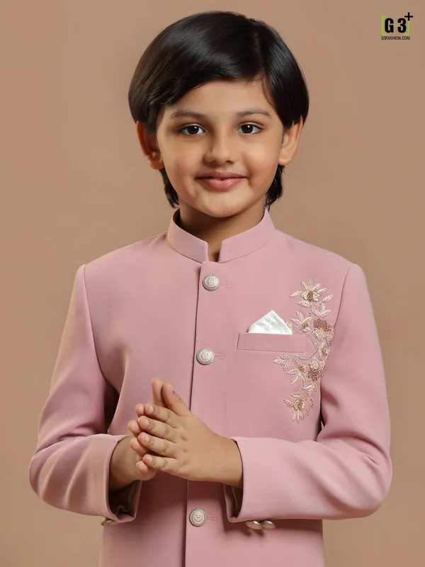 Wedding wear baby pink color terry rayon indowestern