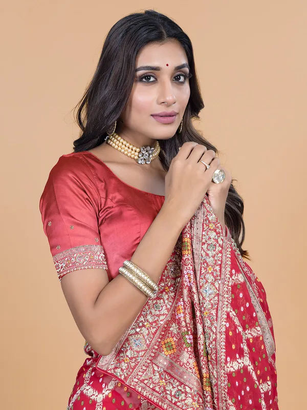 Wedding wear bandhej printed red georgette saree