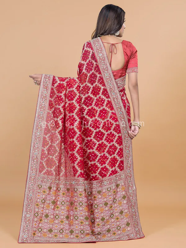 Wedding wear bandhej printed red georgette saree