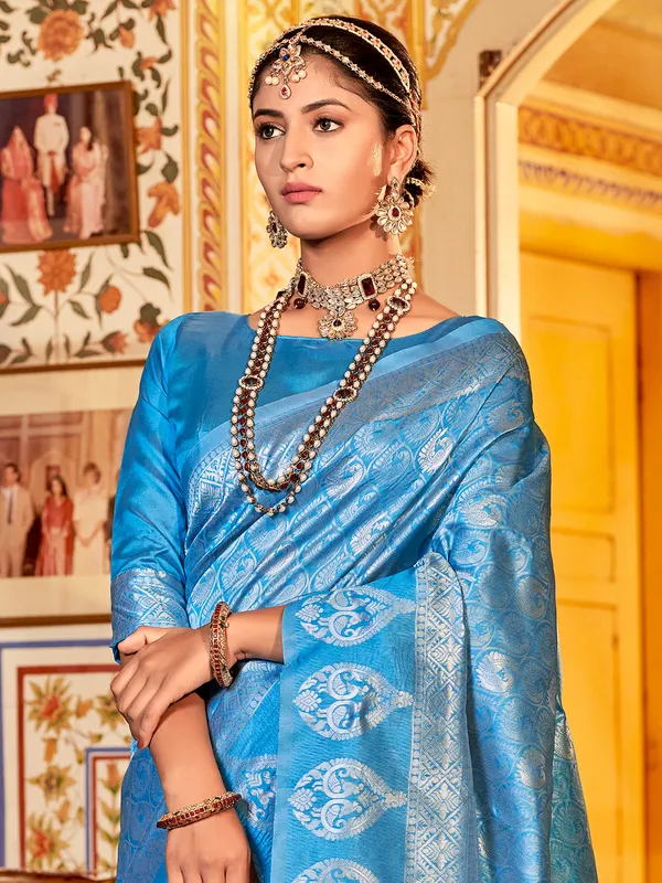 Wedding wear blue shaded silk saree