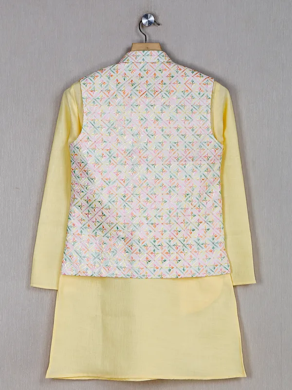 Wedding wear cream and yellow silk waistcoat set