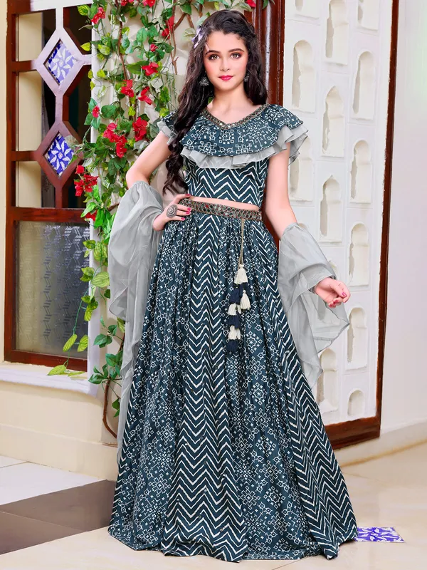 Wedding wear prussian blue silk lehenga choli