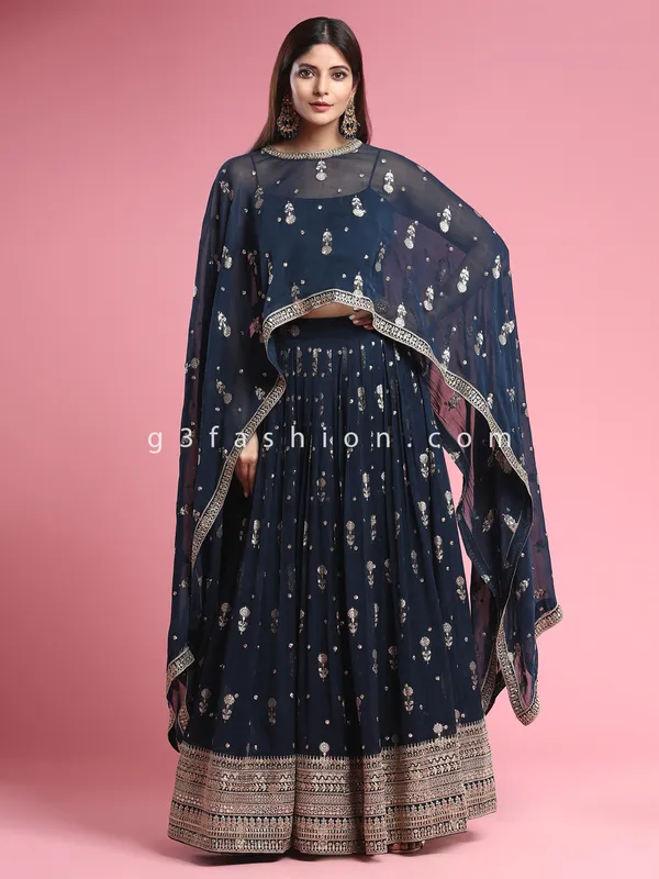 Wedding wear designer indo western suit in navy blue