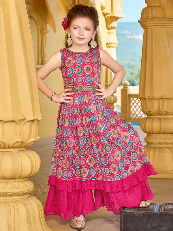 Wedding wear georgette magenta printed palazzo suit