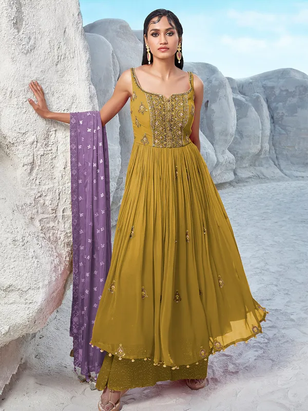 Wedding wear georgette palazzo suit in yellow