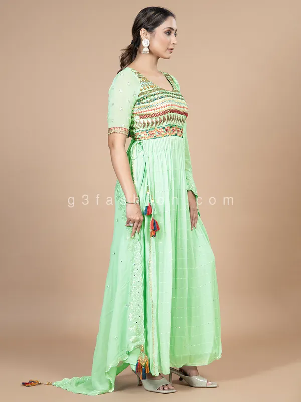 Wedding wear georgette pista green palazzo suit