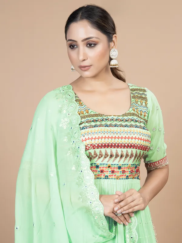 Wedding wear georgette pista green palazzo suit