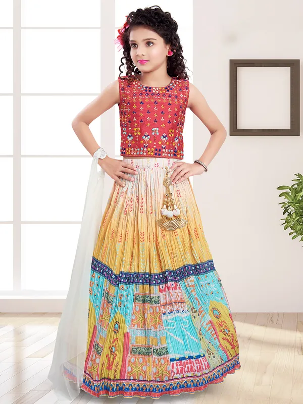 Wedding wear georgette red and yellow lehenga choli