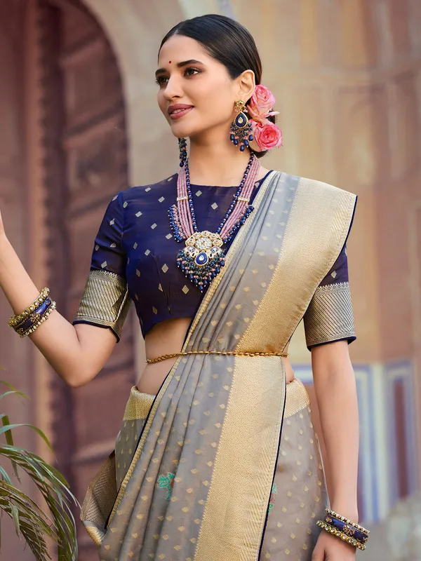 Wedding wear grey silk sari