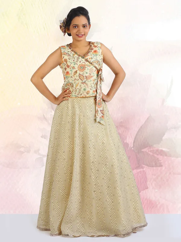 Wedding wear lemon yellow lehenga choli in cotton silk