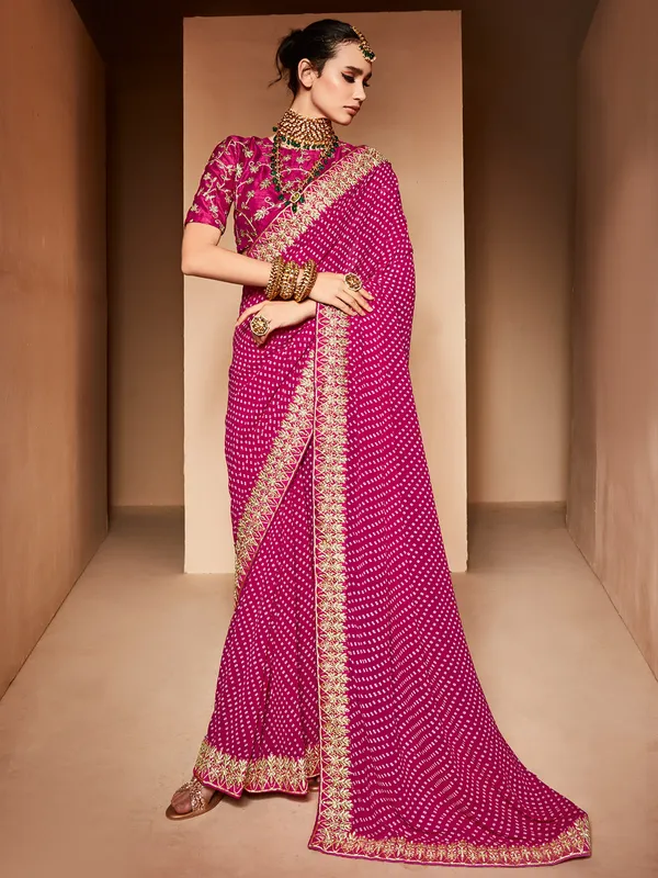 Wedding wear magenta georgette saree