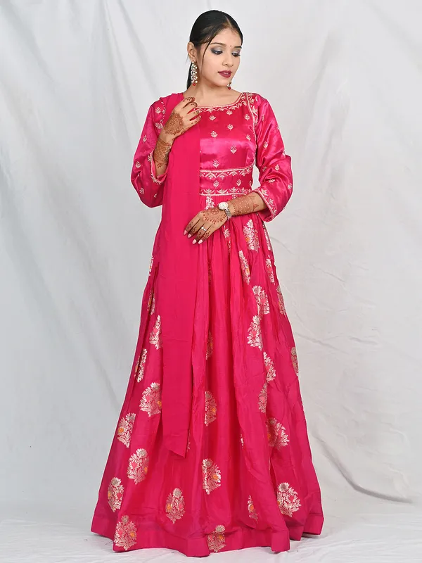 Wedding wear magenta silk anarkali suit