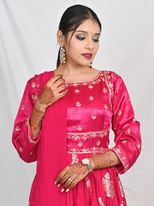 Wedding wear magenta silk anarkali suit