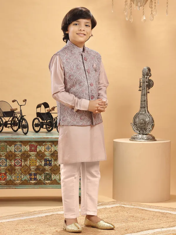 Wedding wear dusty peach printed waistcoat set
