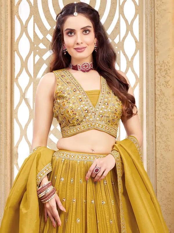 Wedding wear mustard yellow silk lehenga choli