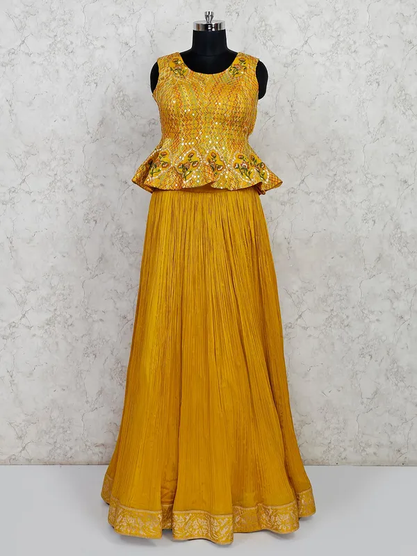 Wedding wear mustard yellow silk lehenga salwar suit