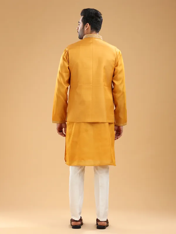 Wedding wear mustard yellow silk waistcoat set