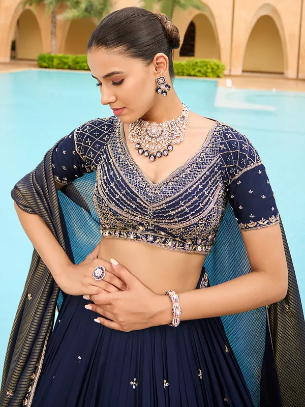 Wedding wear navy lehenga choli in silk